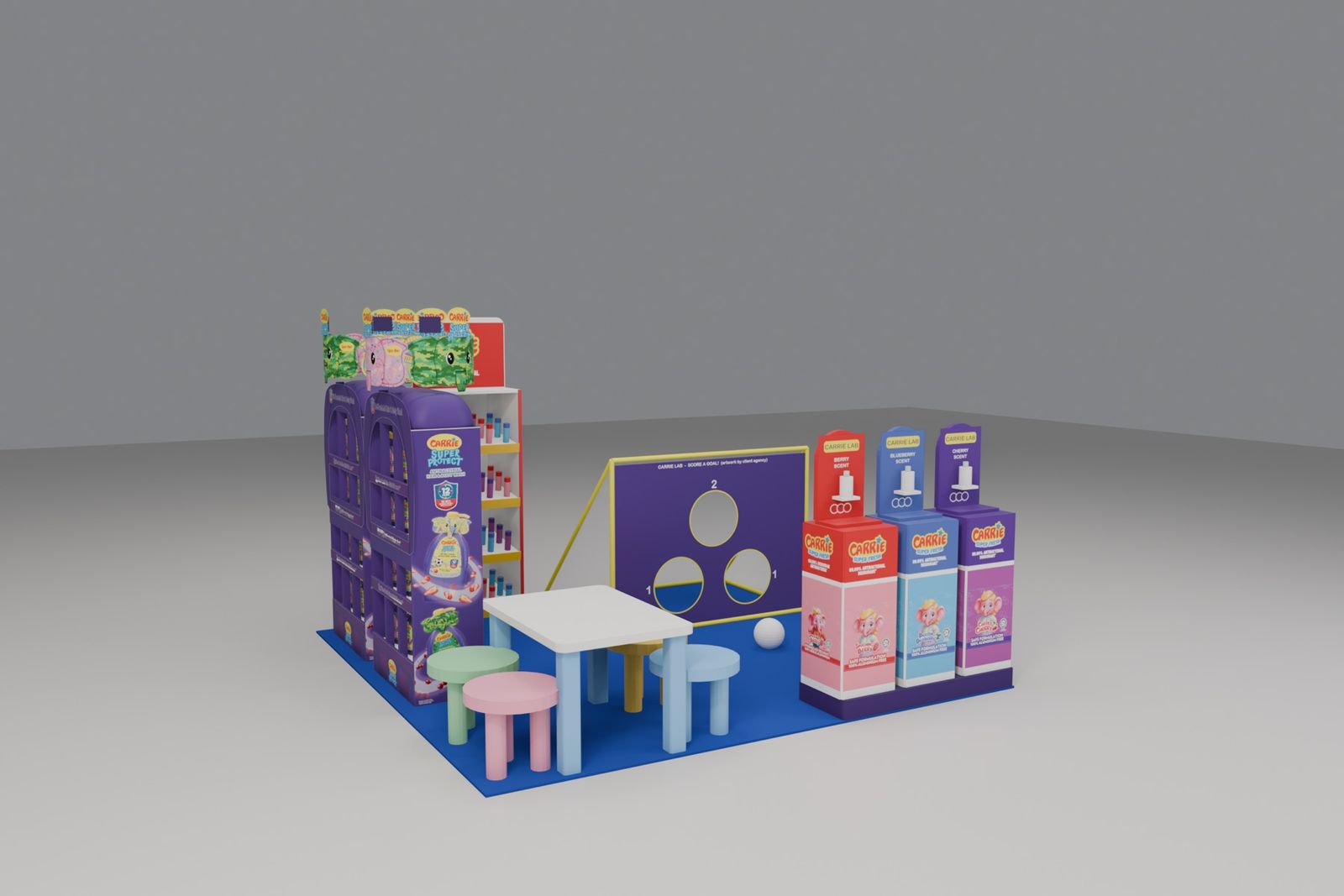 8 × 8 ft booth at shopper eye level